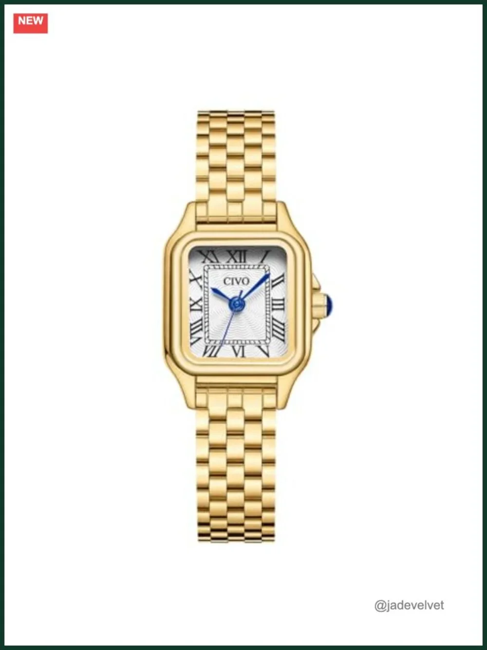 Vintage Gold Stainless Steel Women's Wrist Watch, Roman Dial, Square Case